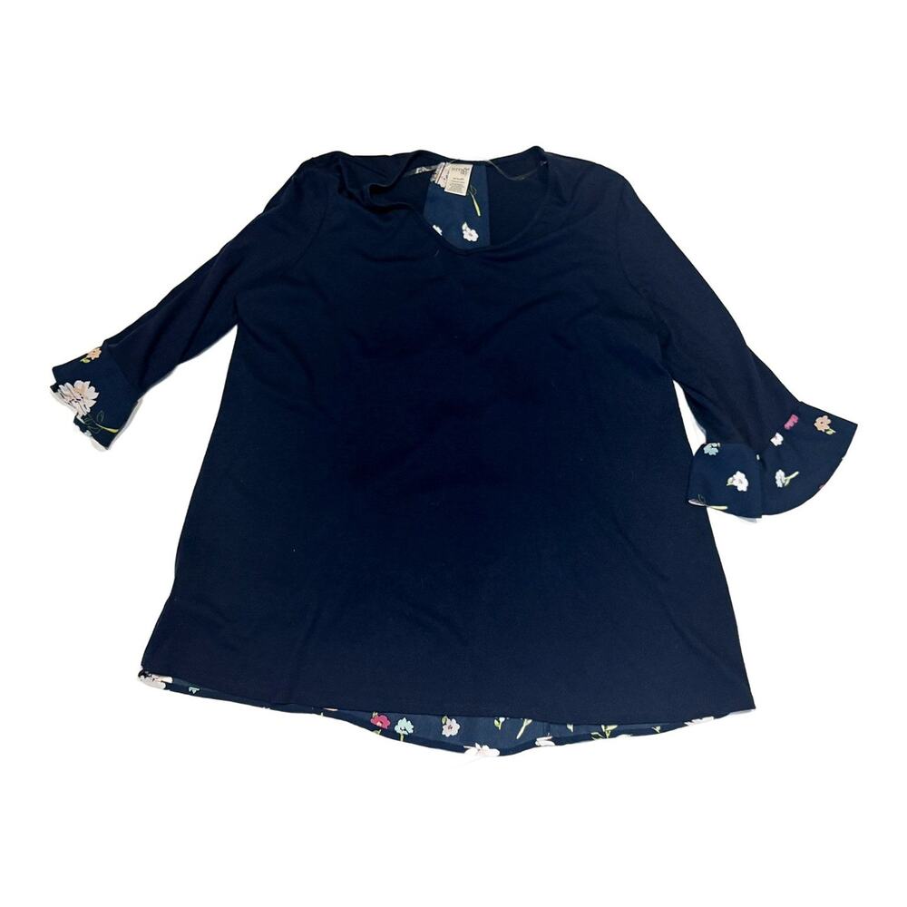 Terra & Sky Navy Floral Bell Sleeve Top NWT 0X (14W)